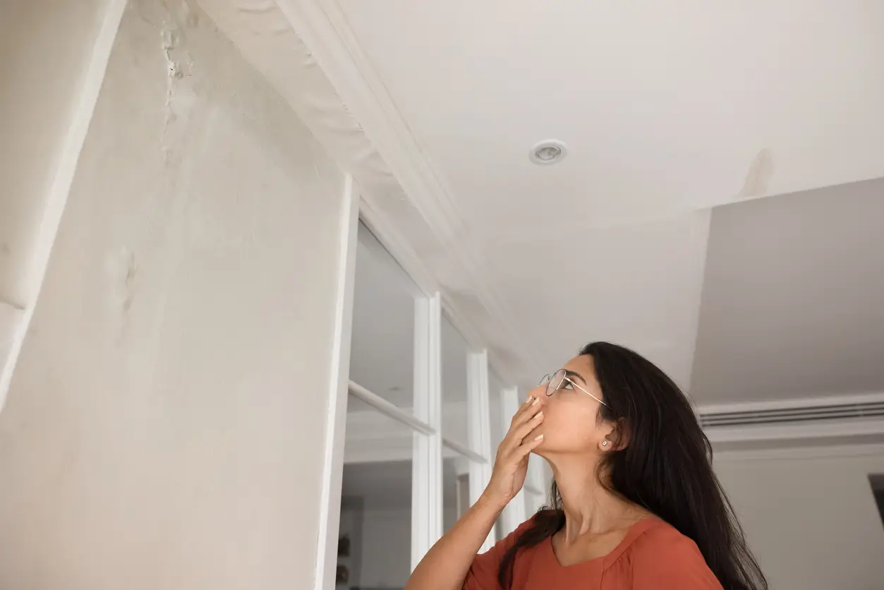 woman looking at damage
