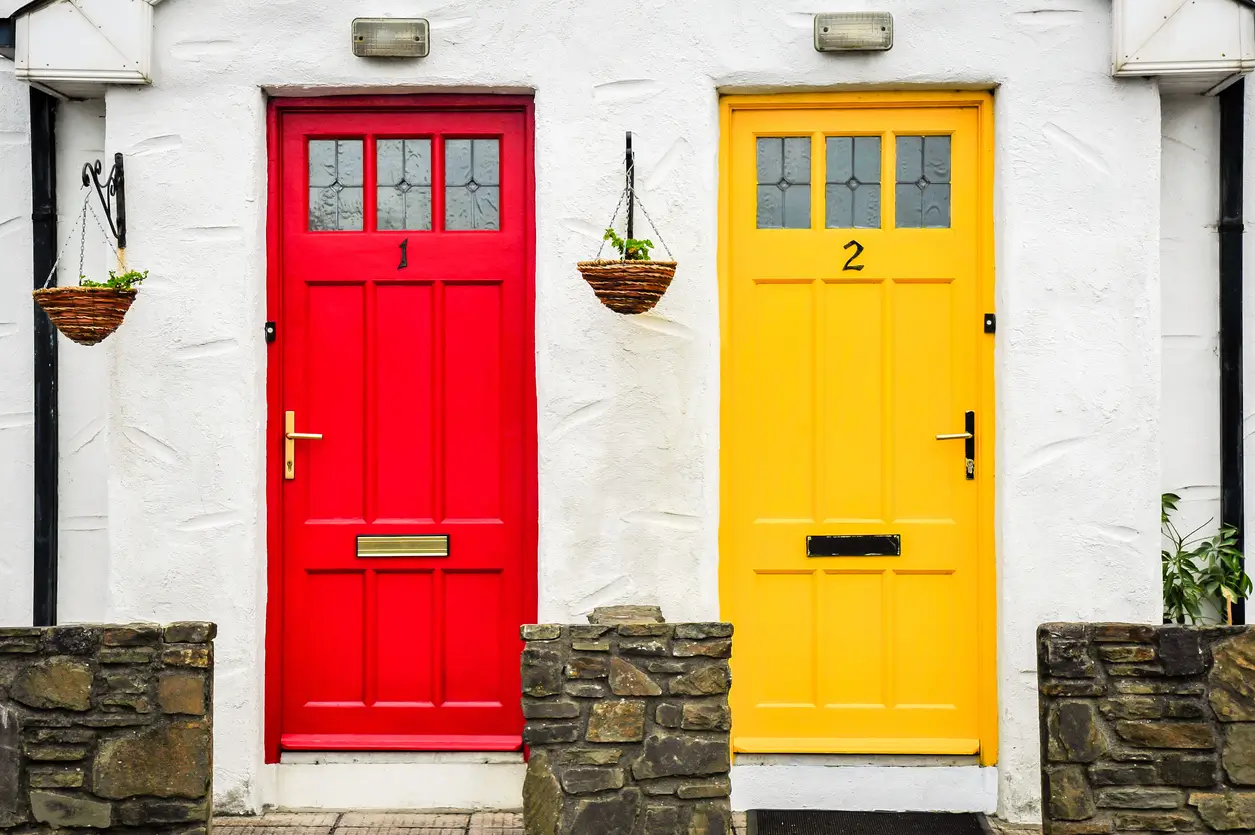 two doors side by side labelled 1 and 2